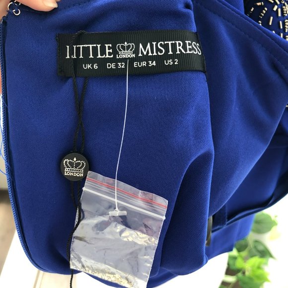 Little Mistress Royal Blue Sleeveless Jeweled Cocktail Pencil Dress Size 6 NEW - Picture 9 of 12